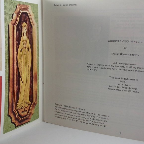 Pricilla Hauser Presents Woodcarving In Relief by Sharon B. Drewfs 1978 LOT#8 - Picture 2 of 5